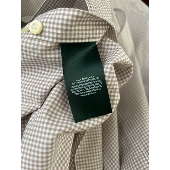 RALPH LAUREN Classic Fit Long Sleeve Button Shirt 15 M‎ Brown Gingham Plaid - Picture 5 of 8